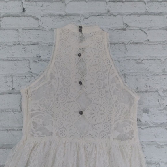 Free People Dress Womens 4 Ivory White Verushka Halter Neck Sleeveless Lace Mini - Picture 14 of 14